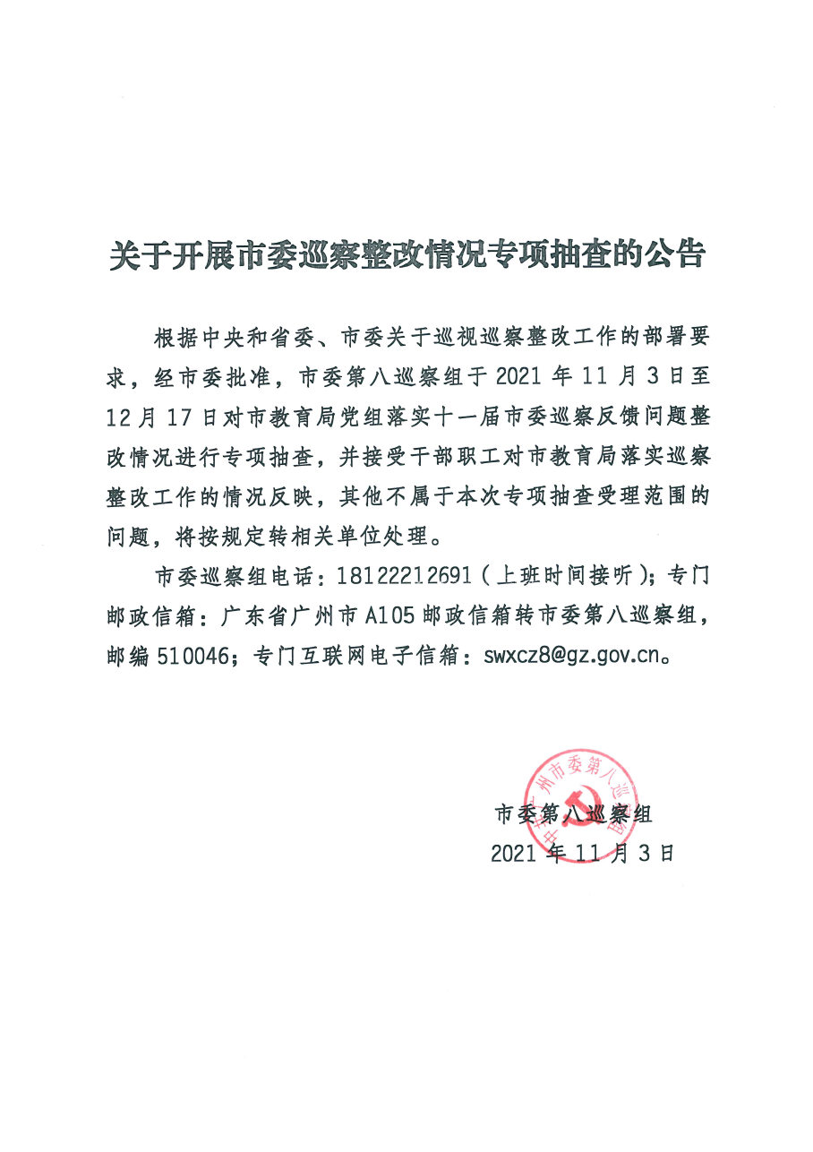 关于开展市委巡察整改情况专项抽查的公告.png
